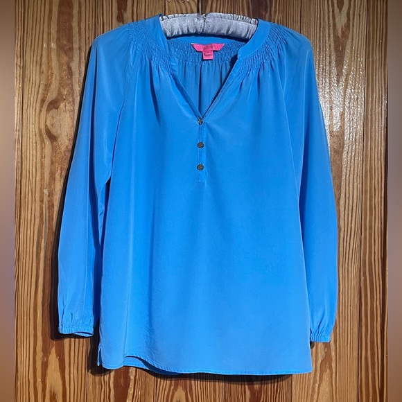 LILLY PULITZER Elsa Silk Top Caribbean Blue MSRP $178 - Picture 2 of 16